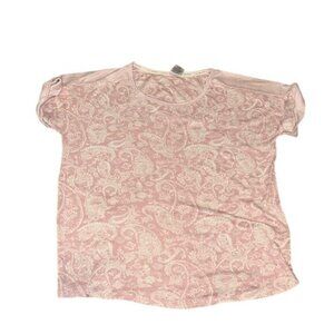 Lucky Brand Womens Paisley Print Pink Short Sleeve Top S/CH 96% Polyester 4%